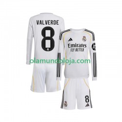 Camisola Real Madrid Valverde 8 Criança Equipamento Primeiro 2025-2026 Manga Comprida